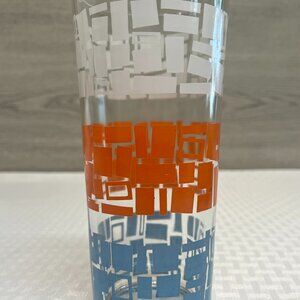 Vintage Mid Century Modern Blue/Orange/White Highball Glass 6.5"